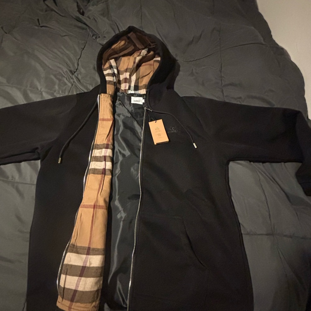 Black Hooded Jacket with Plaid Lining
